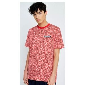 Adidas Originals Mens Red White Monogram All Over Print Trefoil T-Shirt Large